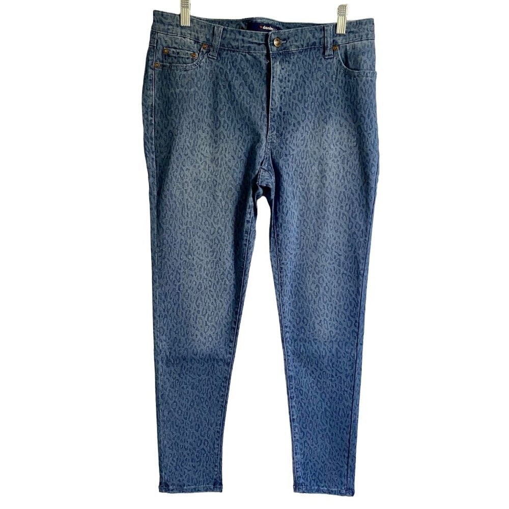 Denim 24/7 High Waisted Skinny Jeans Blue with Animal Print Size 12W